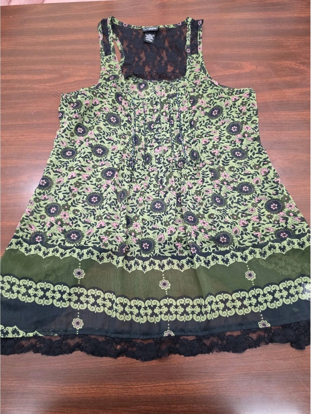 Boho Floral Tank Top Womens M Fairy Grunge Cottagecore Lace Trim Y2K Daytrip